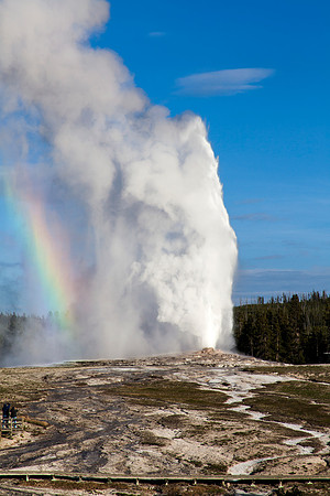 North side of Old Faithful Geyser with rainbow