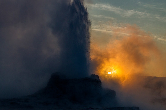 Sunrise behind Castle Geyser - Yellowstone - 2012