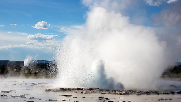 Great Fountain and White Dome Geyser (in background) - Firehole Lake Drive - Yellowstone