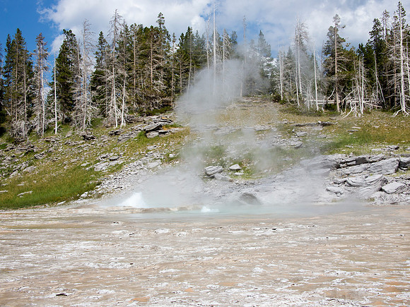 Turban Geyser on left and Grand Geyser on right just starting to erupt - Upper Geyser Basin - YNP