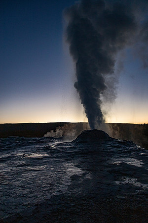 Nighttime Lion Geyser eruption - Upper Geyser Basin - 2018