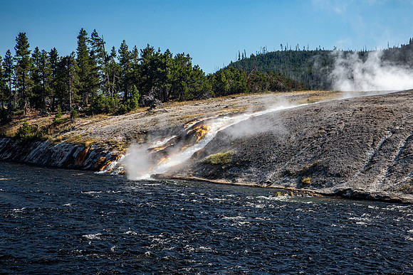 Runoff from Excelsior Geyser running into Firehole River - 2012