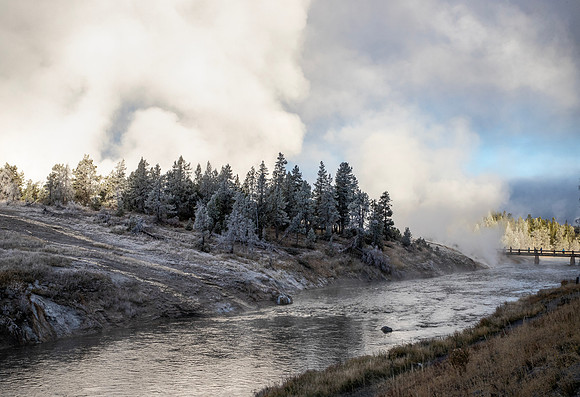 Steam over Midway Geyser Basin, Firehole River in front - 2018