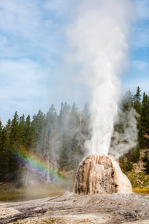 Lone Star Geyser and rainbow - Yellowstone - 2015